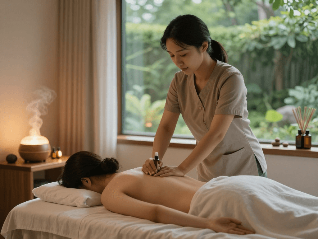 Relaxing massage therapy scene showcasing 영등포출장안마 benefits in a serene treatment room.