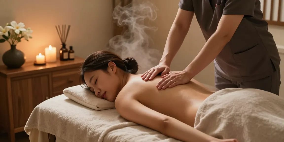 Relaxing 하남출장안마 session with a massage therapist in a tranquil spa environment.