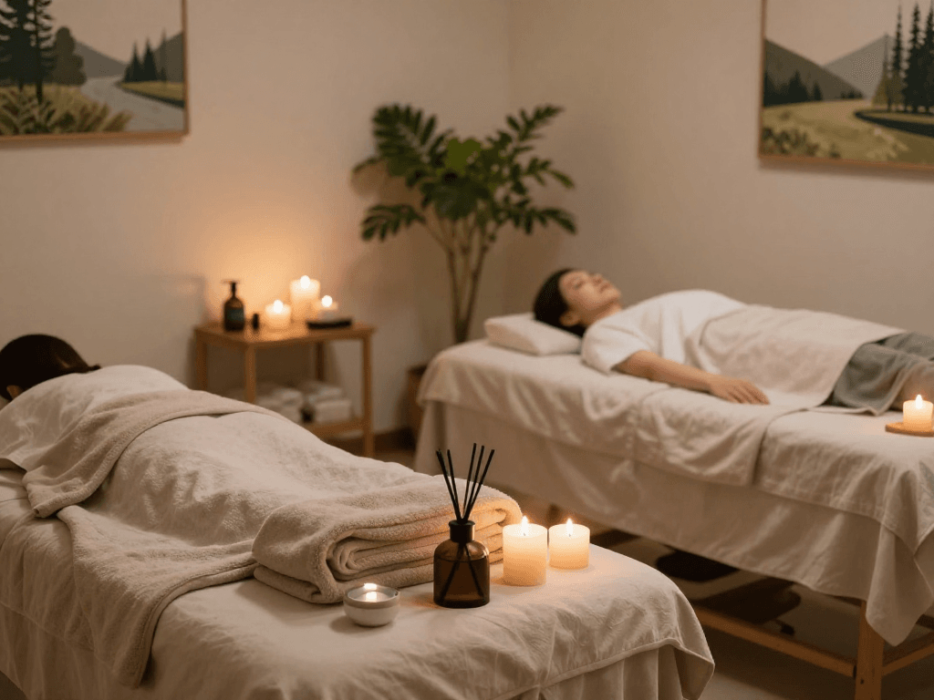 하남출장안마 offering a relaxing massage therapy session in a tranquil wellness environment with soothing elements.