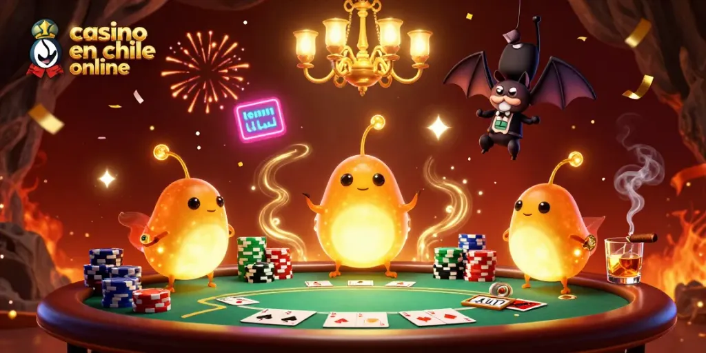 Disfruta del casino en Chile online mientras apuestas en una mesa iluminada con coloridos personajes.