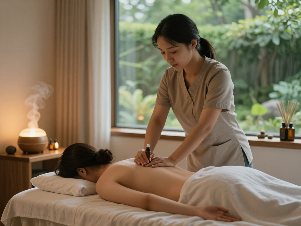Relaxing massage therapy scene showcasing 영등포출장안마 benefits in a serene treatment room.