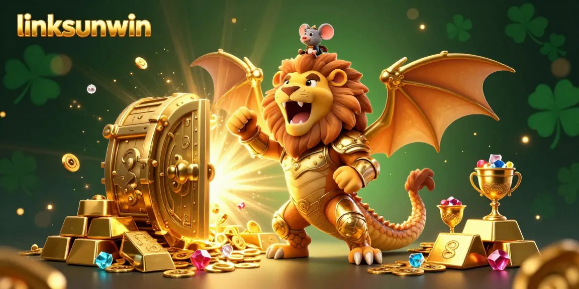 Engage with linksunwin's vibrant casino treasures in this 3D illustration featuring a chimera and treasure.