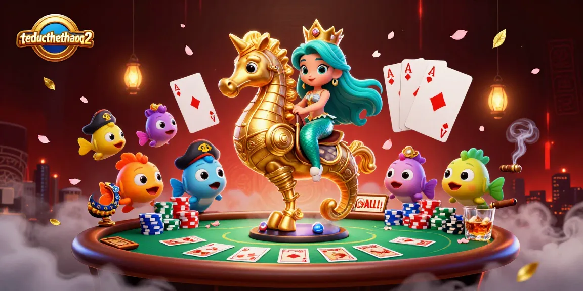 Theducthethaoq2 elevates your poker game with a vibrant scene of colorful characters and exciting prizes.