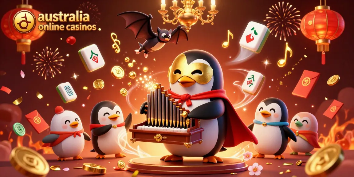 Experience the thrill of australia online casinos with a lively penguin playing and winning gold.