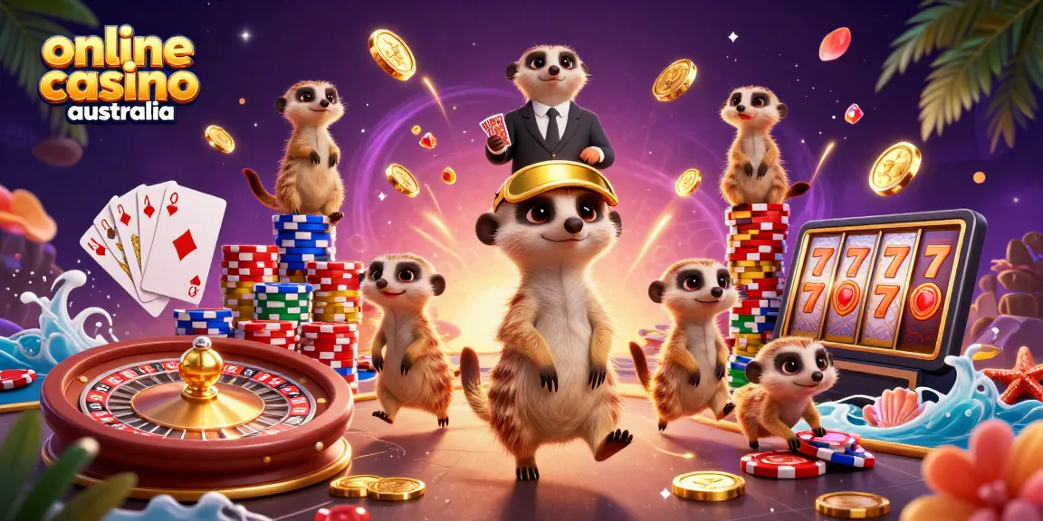 Engage in exciting play at an online casino Australia with dynamic meerkats, vibrant chips, and roulette.