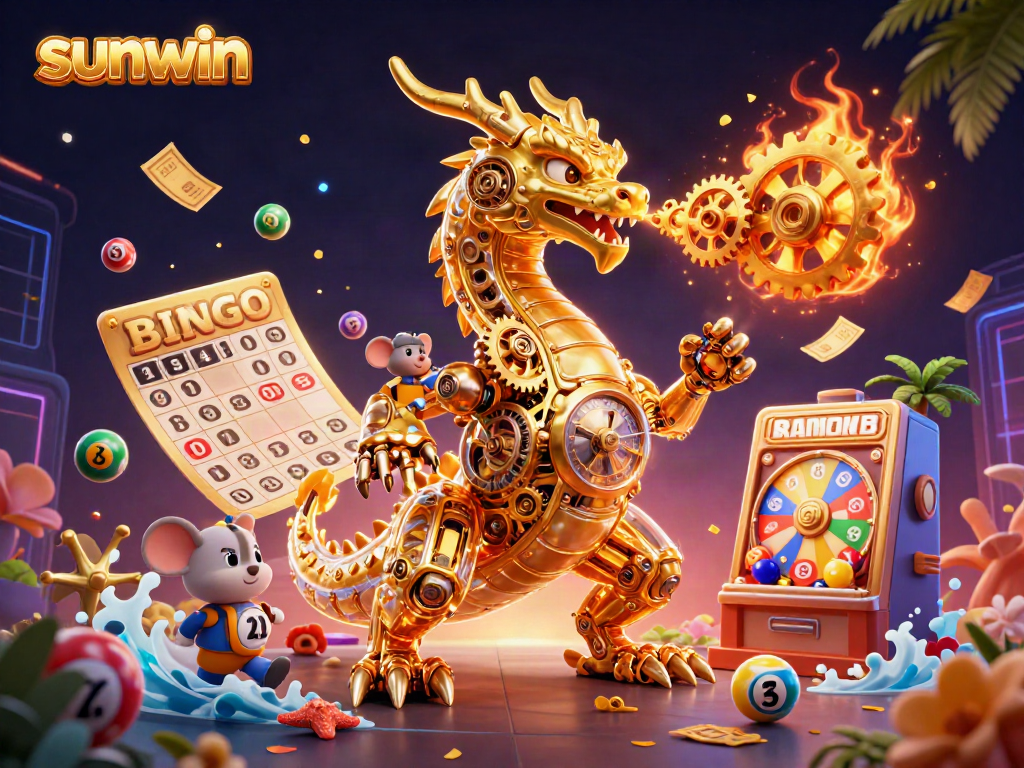 Experience the excitement of sunwin with a golden dragon and dynamic lottery elements