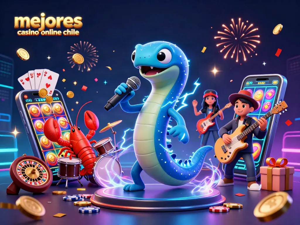 Mejores casinos online en Chile: espectáculo de DJ con anguila eléctrica y juegos de tragamonedas en un vibrante ambiente de casino.