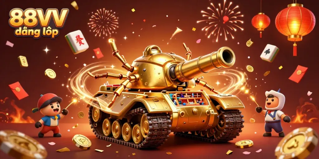 Experience the exciting world of 88VV đăng nhập with a dynamic 3D casino illustration featuring a unique golden beetle tank.