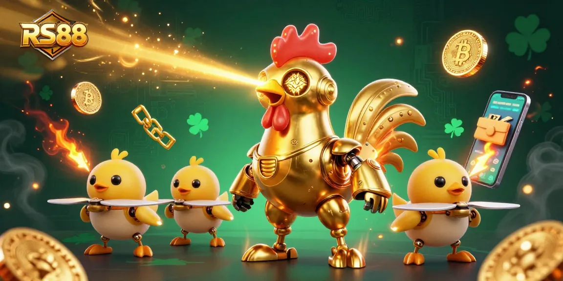 Experience exciting gambling adventures at RS88 with a vibrant illustration blending crypto and casino elements.