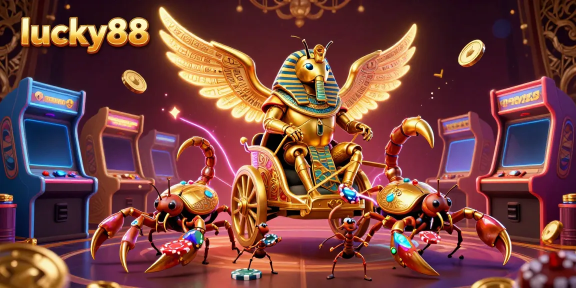 Experience high-stakes fun with lucky88 as a golden scarab rides into a dynamic gaming scene.