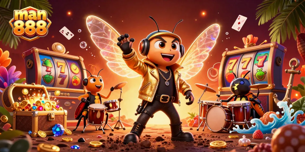 Experience the excitement of man 888 with vibrant casino-themed characters and lively elements.