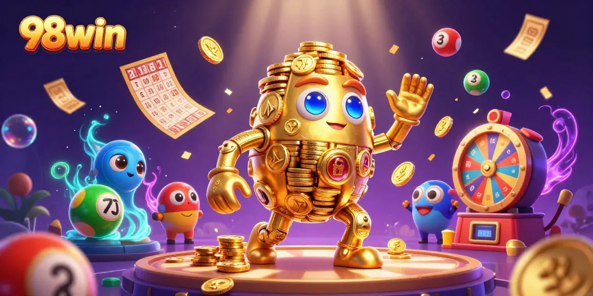 Experience epic gaming at 98win with golden golems and vibrant prize elements.