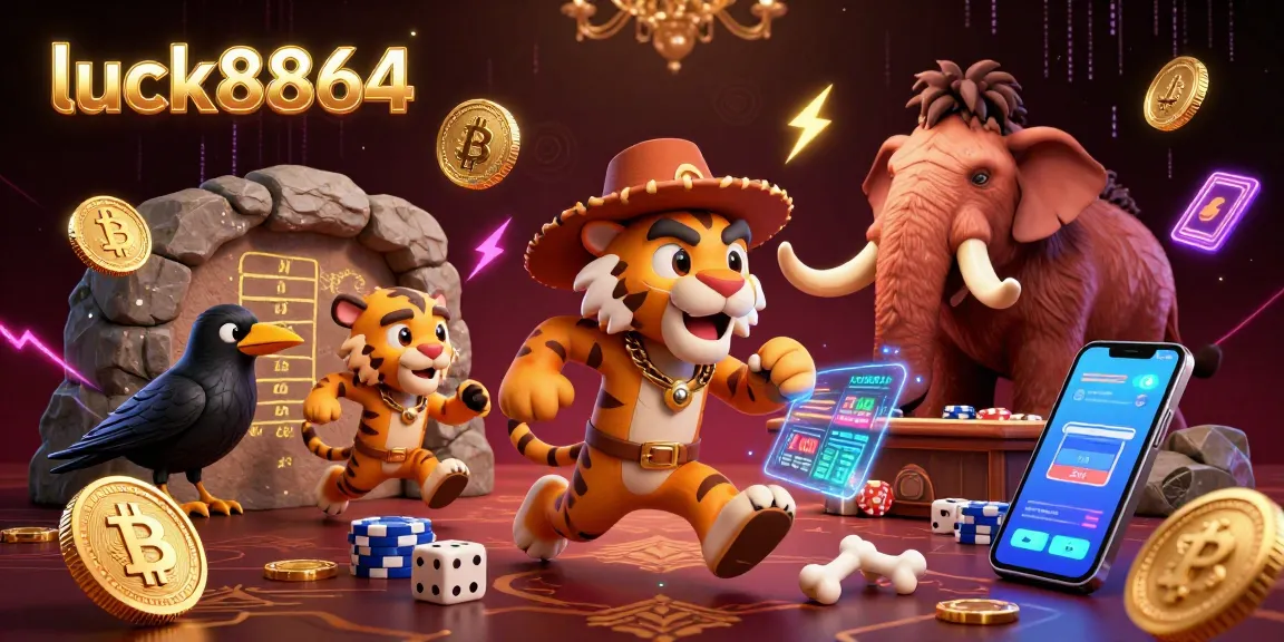 Engage in thrilling gaming at luck8864 with vibrant 3D illustration depicting a dynamic prehistoric casino scene.
