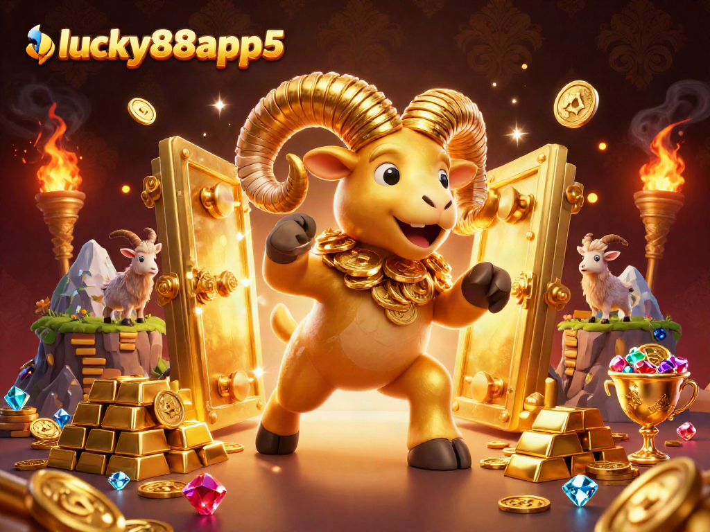 Experience the thrill of lucky88app5 with a golden ram charging through a treasure-filled casino