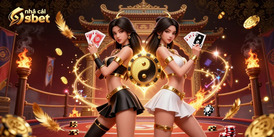 Experience the thrill at nhà cái shbet with twin Asian women in a vibrant casino scene, showcasing high-stakes card play.