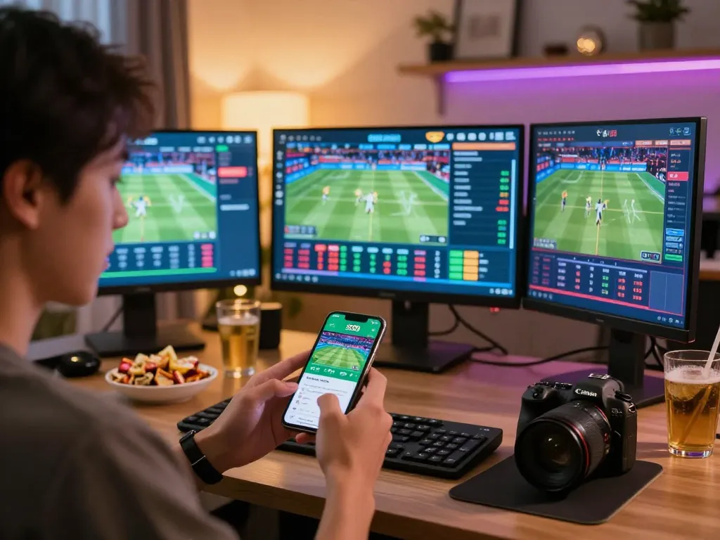 SC88 sports betting scene showcasing exhilarating gameplay on a smartphone amidst a lively home atmosphere.