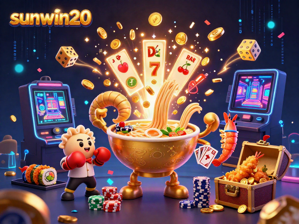 Experience exhilarating slots and jackpots with sunwin20 in this vibrant casino-themed scene full of dynamic characters and energy.