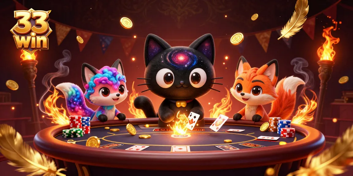 Engage in thrilling gaming action at 33 win with a cosmic casino scene featuring a black hole cat.