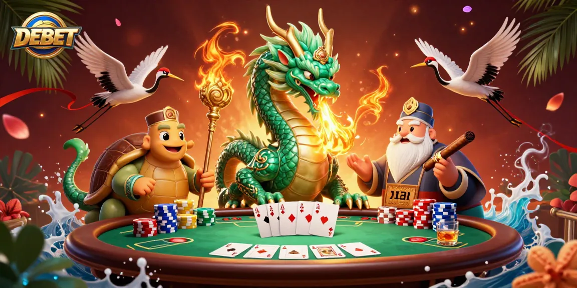 Engage with DEBET as the emerald jade dragon breathes golden fire, surrounded by casino elements.