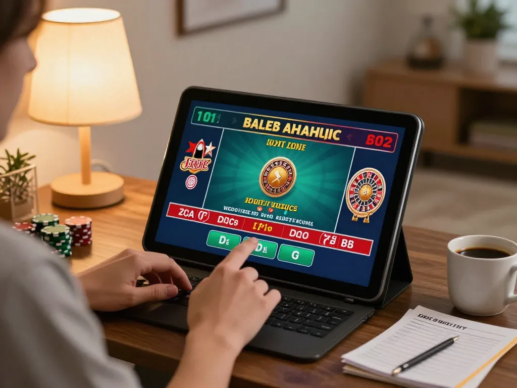 Engaging in responsible gaming with ALO8 PRO on a tablet at home, showcasing dynamic online gameplay.