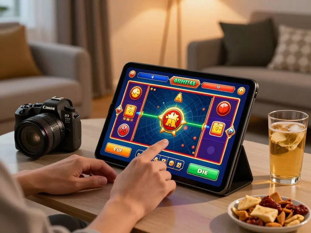 Engaging scene of qq8827 online slot gameplay on a tablet, showcasing interactive entertainment.