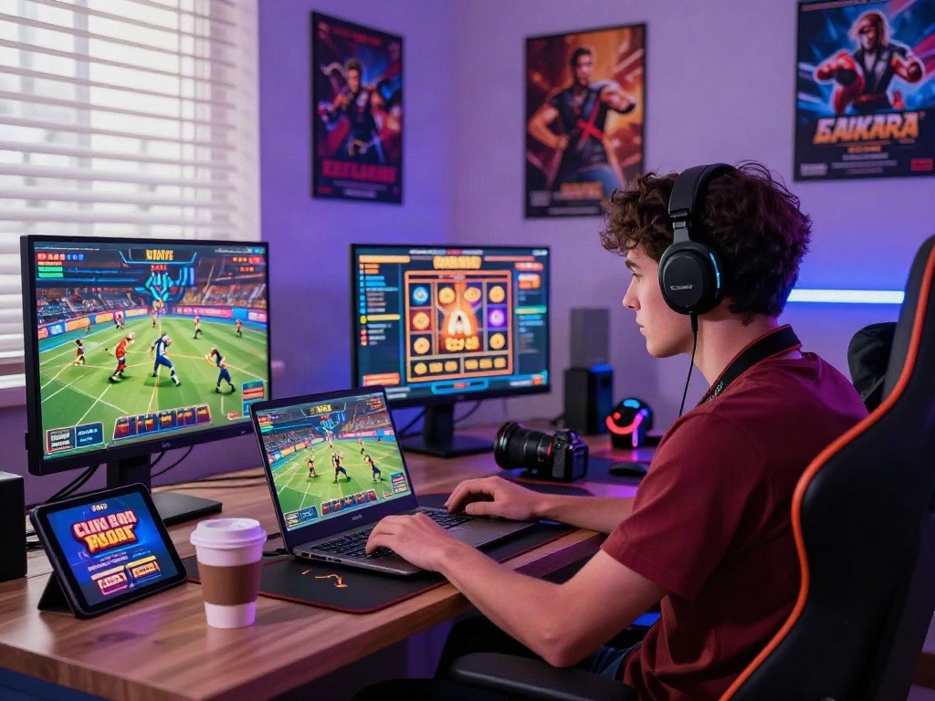 Engaging scene of a player betting on ta88 with vibrant gaming displays and cozy atmosphere.