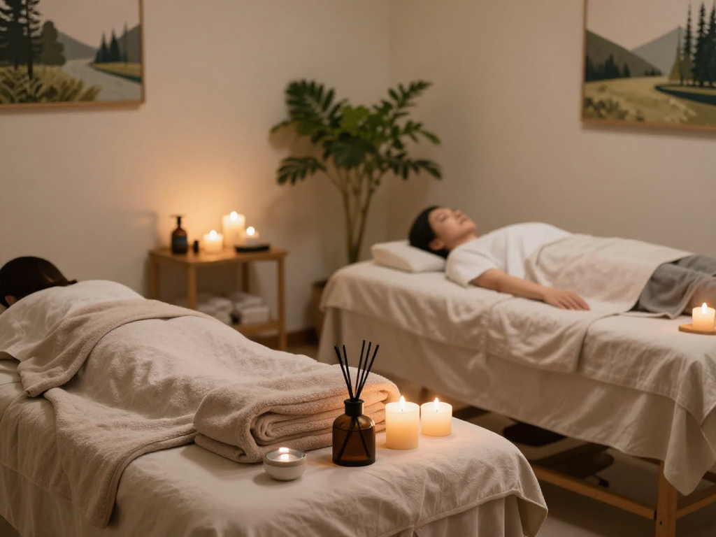 하남출장안마 offering a relaxing massage therapy session in a tranquil wellness environment with soothing elements.