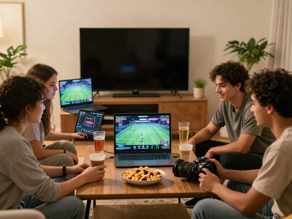Friends enjoying online games at https://gem88.bz/ in a cozy living room.
