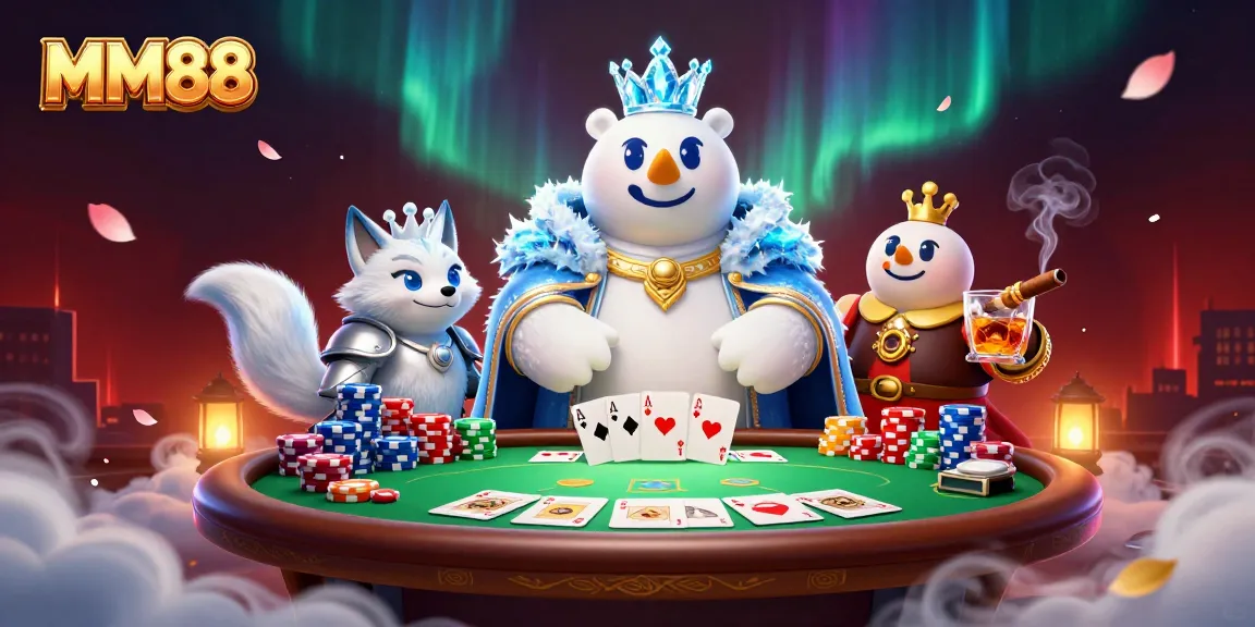 Experience thrilling gameplay with MM88, featuring an ice king polar bear amidst a vibrant casino scene.