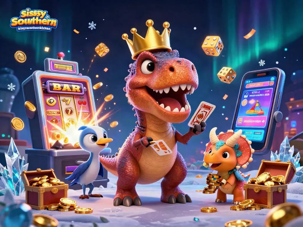 Sissy's Southern Kitchen features a lively casino scene with animated characters engaging in games.