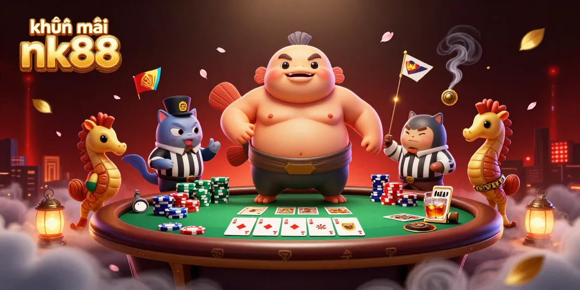 Engage with khuyến mãi nk88 featuring a lively underwater poker scene filled with vibrant casino elements.