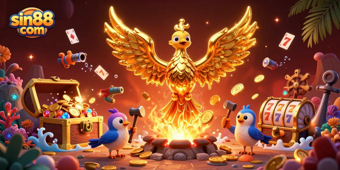 Experience the thrilling excitement of sin88 com with a molten phoenix surrounded by vibrant casino elements.