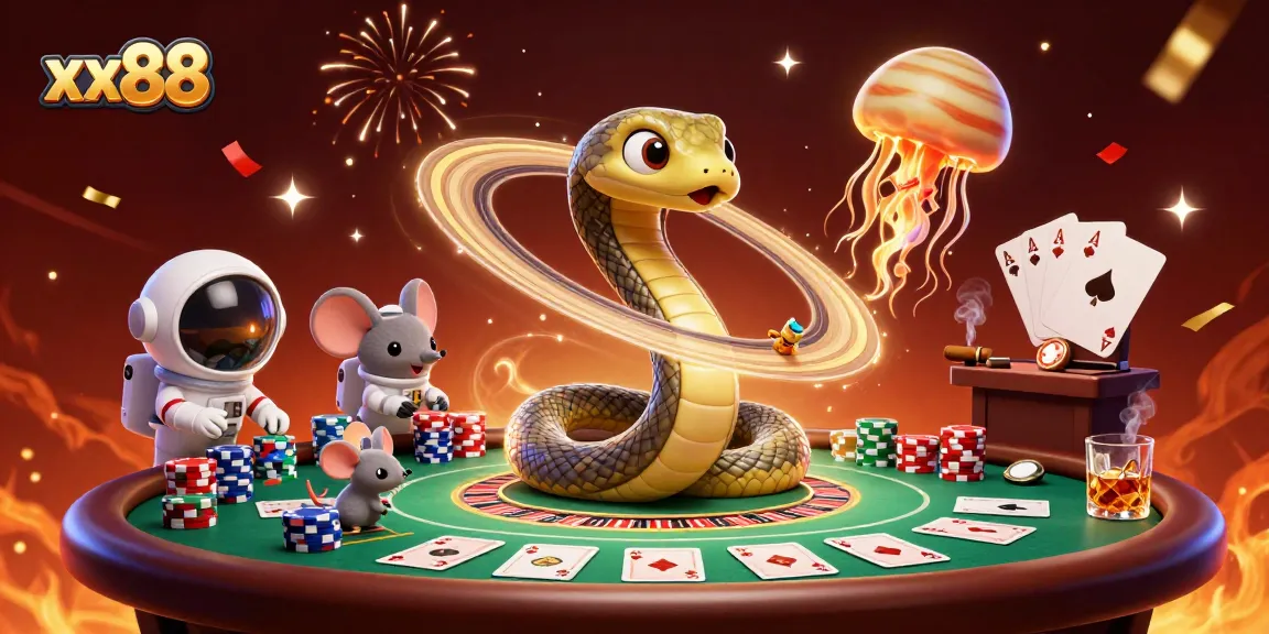 Experience thrilling gaming with xx88 as astronaut mice engage in cosmic bets on a roulette wheel of fun.