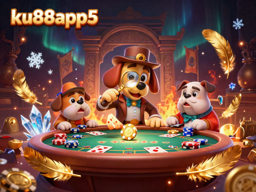 Engage with ku88app5 as a detective and bulldog uncover treasure in a vibrant poker scene.