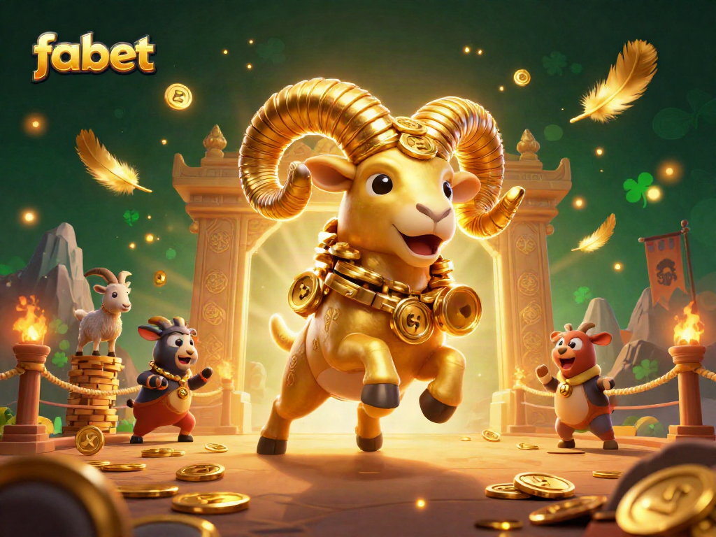 Experience fabet's thrilling betting atmosphere with a golden ram charging at dazzling coins.