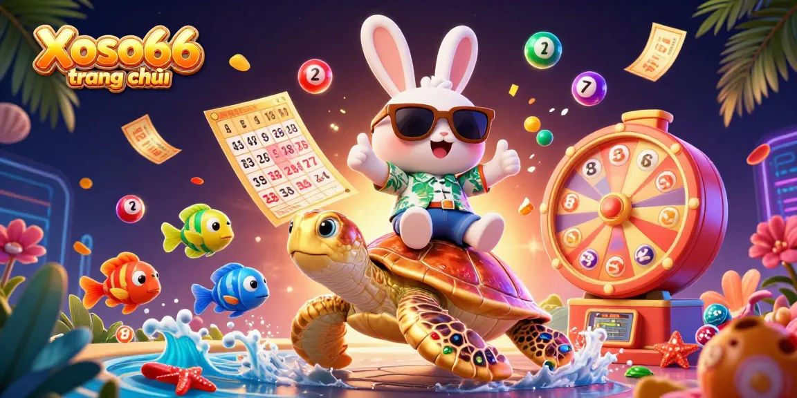 Play exciting games at Xoso66 trang chủ with a lucky rabbit and golden turtle in a colorful lottery scene