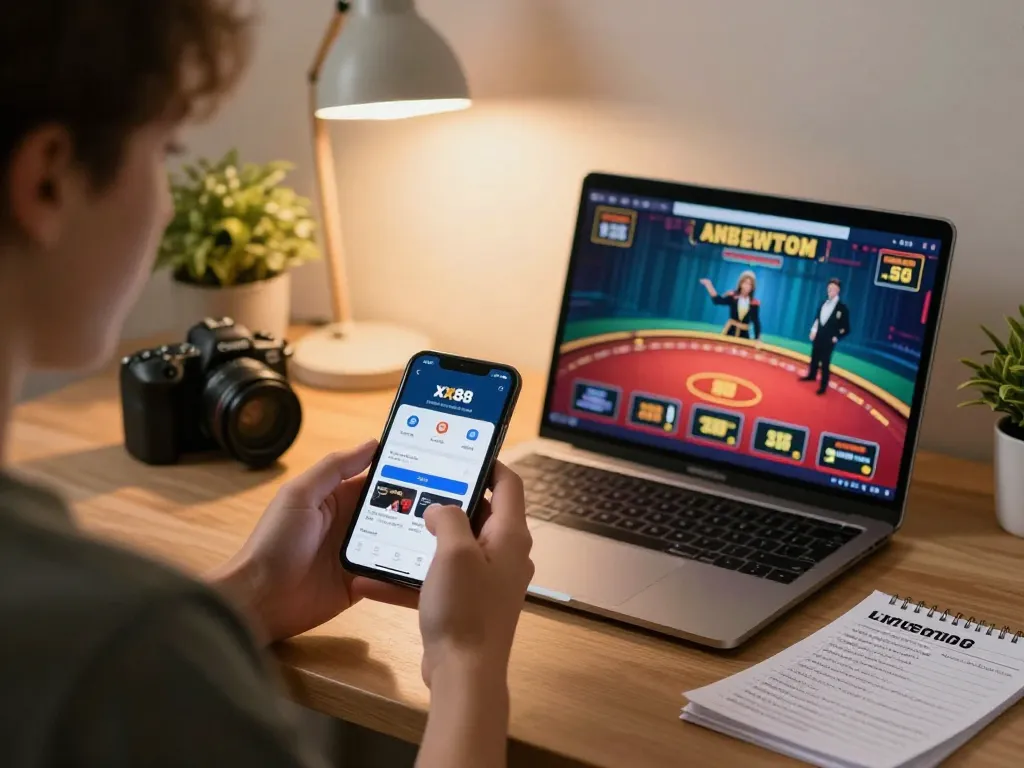 Engaged player making bets on the xx88 mobile app in a cozy home setting.