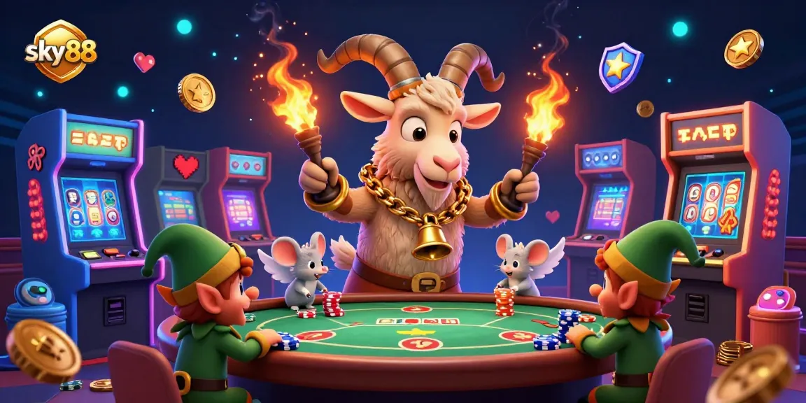 Experience the thrill of sky88 with 3D characters in a spirited casino scene.