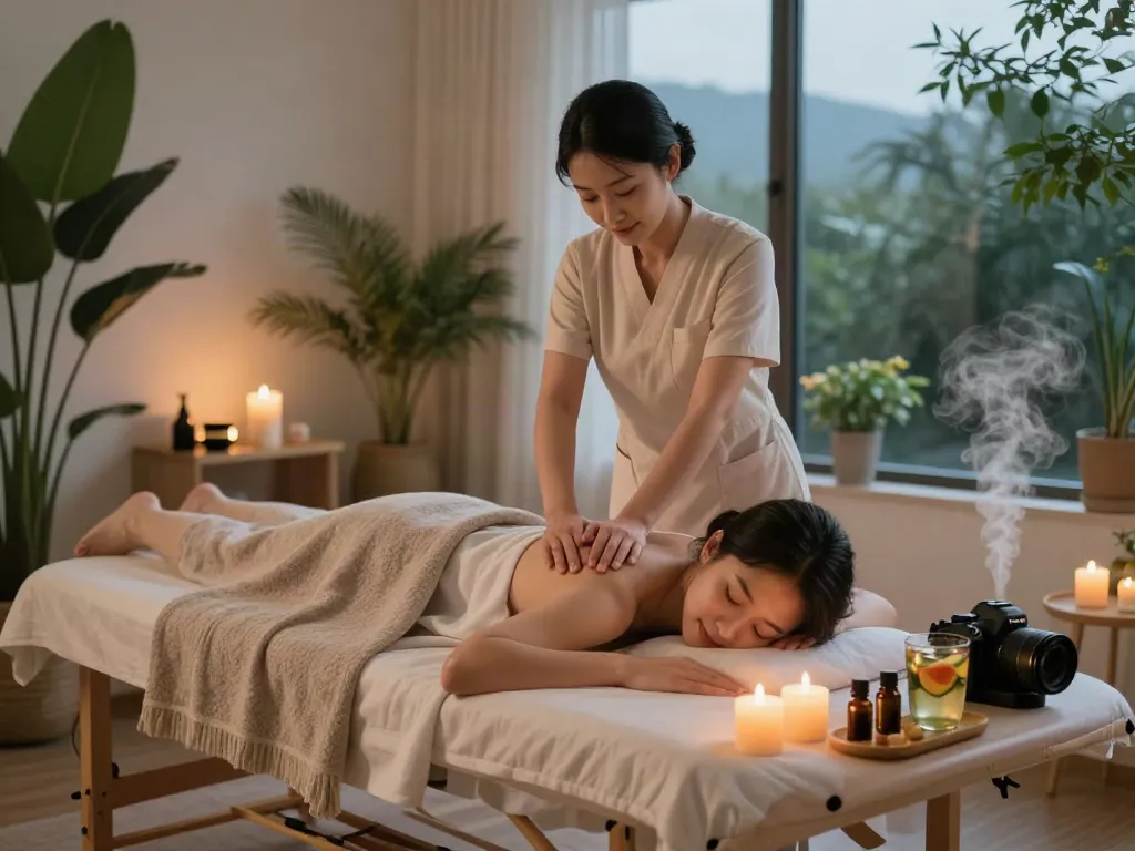 Professional masseuse providing 영등포출장안마 in a serene home spa.