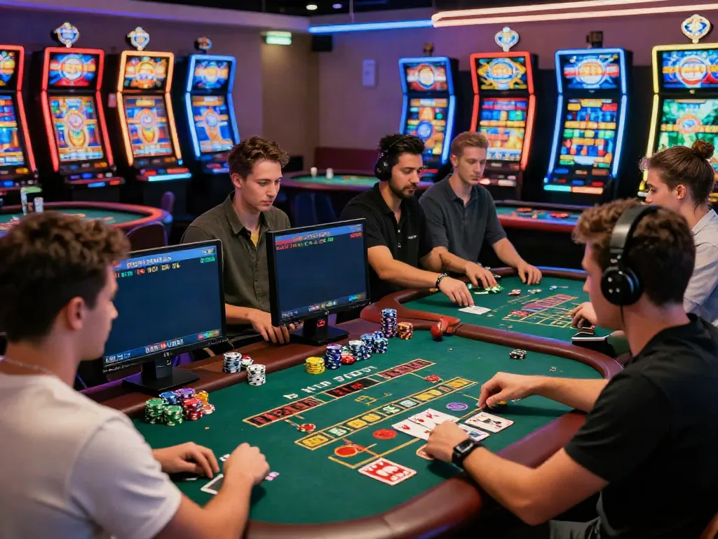 Exciting online gambling scene at FC88 showing diverse players engaged in betting activities with vibrant casino elements.